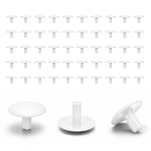 Ajile - Lot de 50 Bouchons Cache Trou Meuble Rond 3 mm - Cache Trou Plastique Blanc À Clipser - pour Cacher Les Trous de Meubles, Planches & Étagères -...