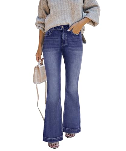STARBILD Schlagjeans Damen High Waist – Flared Leg Bootcut Jeans mit Push-Up Effekt & Pattentaschen, Bequeme Stretch-Jeanshose für Freizeit & Ausgehen, Klappentasche - Blau L