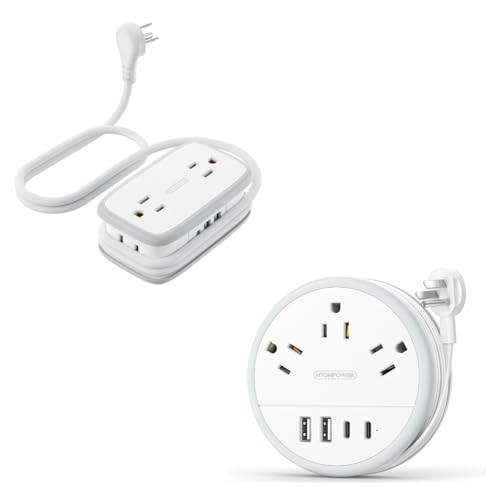 NTONPOWER-US-Direct NTONPOWER 2 USB C Travel Power Strip 4ft Flat Plug Extension Cord with USB C Ports, Portable Power Strip Flat Plug, Compact for Travel Hotel Cruise Essentials, White