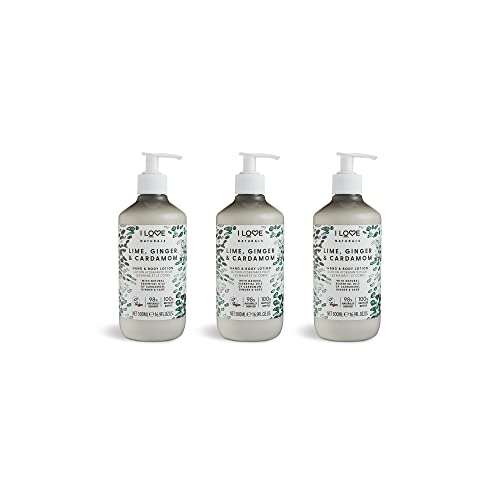 I Love Naturals Lime, Ginger & Cardamon Hand & Body Lotion, Essential Oils Of Cardamon, Ginger & Sage, Crafted With Ingredients Such as Shea Butter, 3 x 500ml