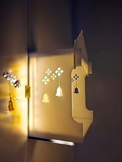 StarLaser Acrylic Temple with Light for Pooja Room Small Temple Wall Hanging Home Decoration (6x10 inch), White, Religious