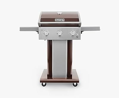Permasteel 3-Burner Gas Grill | Cast Iron Cooking Grates, Grilling Tools Holder, Foldable Sides, PG-A40301-MO, Pedestal Style, 30000 Total BTUs - Mocha