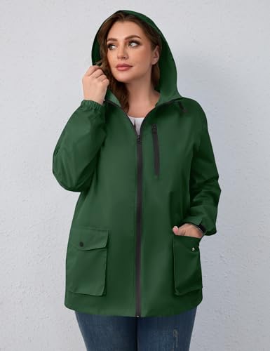 Avoogue Plus Size Womens Rain Jacket with Hood,Packable,Lightweight,Windbreaker,Waterproof Thin Jackets,Hiking,Travel2