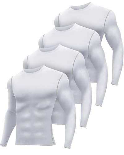 Hicarer 4 Pack Men's Thermal Compression Shirts Long Sleeve Fleece Lined Quick Dry Tops Athletic Base Layer for Winter Skiing