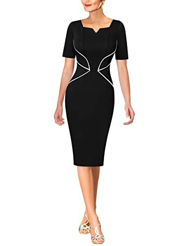 VFSHOW Womens Notch V Neck Work Office Business Bodycon Pencil Sheath Dress2