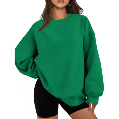 amropi Women's Sweatshirt Plain Jumper Oversized Pullover Long Sleeve Crew Neck Tops Green,XXL