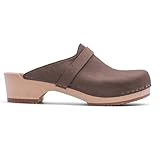 Sandgrens Handmade Swedish Wood Clogs for Women, Low Heel Mule US 7 | Tokyo Stone Nubuck LT, EU 38