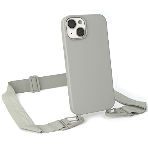 EAZY CASE - Handykette Silikon mit Karabiner - kompatibel mit iPhone 14 Handyhülle mit breitem Umhängeband, Handykordel mit Silikon, Hülle mit Band, Kette für Smartphone, Gurt, Taupe - Clips Taupe