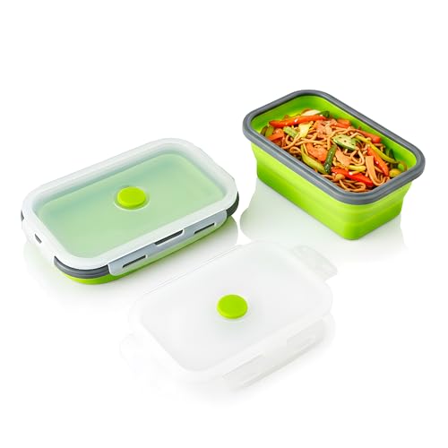 Image of The Better Home | Lunch Boxes | Food Grade Silicone | Airtight Lid Foldable Lunch Box for Kids Office School | Pack of 2 | 500ml 800ml | Lightweight Microwave Safe | Green