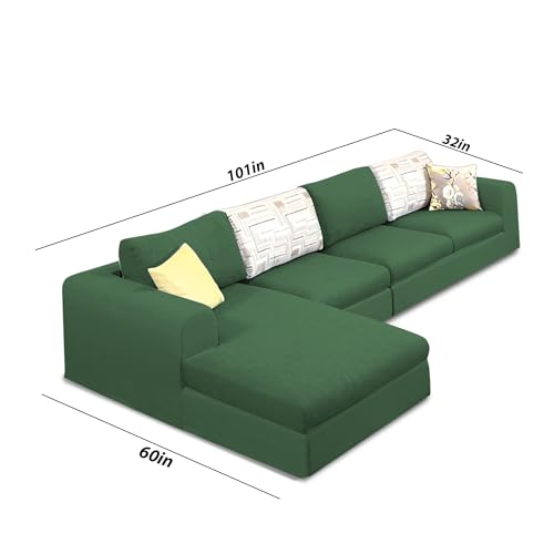 Image of Koza LHS 6 Seater L Shape Sofa Set for Living Room (Green Fabric) Premium Fabric Sofa