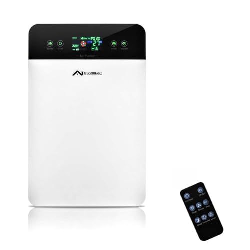 Nidouillet Air Purifier, High Efficiency HEPA Filter, Negative Ion Generator, Touch and Remote Control 2 in 1, Suitable for Homes and Workplaces with range of 41-60m² AB041