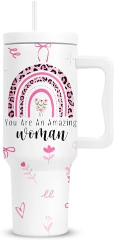 Inspirational Gifts For Women 40 Oz, You Are Amazing Women Tumbler With Handle, Pink Bow Cup, Birthday Christmas Gifts, Amazing Inspirational Travel Coffee Tumbler