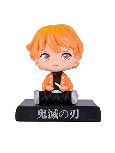 Image of AUGEN Super Hero Zenitsu Demon Slayer Action Figure Limited Edition Bobblehead with Mobile Holder for Car Dashboard, Office Desk & Study Table (Pack of 1)(Plastic)