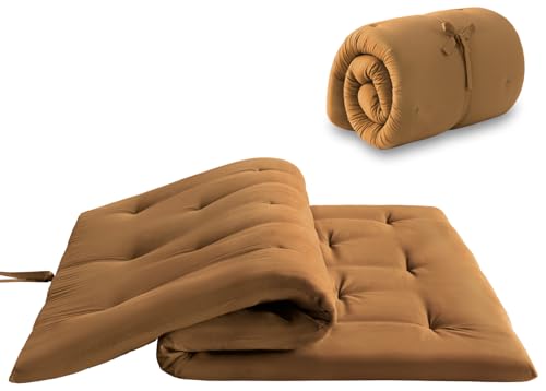 Mollydot Japanese Floor Futon Mattress Twin Size 39'x 75', Foldable Bed Mattress, Portable Tatami Mat Sleeping Pad, Folding Futon Cushion, Roll Up Floor Lounger for Guest Room Dormitory (Brown)