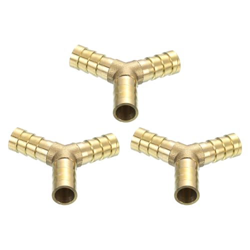 sourcing map 3 Pcs Brass Hose Barb Fitting Y Shaped 3 Way Connector Coupler, 3/8 ID Brass Fitting Air Hose Fittings for Connecting Water Fuel Air, Oil Hoses