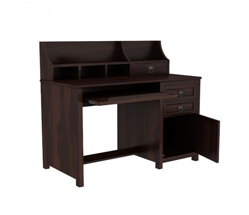 Image of Taj Solid Sheesham Wooden Study Table for Home and Office with Drawer and Cabinet Storage | Study Desk | Computer Table | Desktop Table (Walnut Finish) (61D x 119.4W x 106.7H) cm