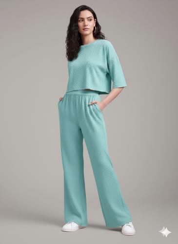 Image of Zilcon Women Bricks Wool 2 Piece Sets for Women Casual Summer Travel Vacation Outfits Pajama Sets Cap Sleeve Lounge Set