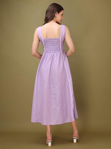 Image of PURVAJA Women's Round Neck Flared Cotton Blend Dress (Floe-043-045)