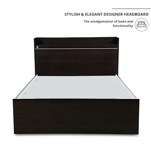Image of DELITE KOM | 1 Year Warranty | Single Bed, Plum Engineered Wood Bed with Box Storage & with Headboard Shelf Storage, Wooden Bed (83x37 Inches) | Installation Included | Color - Flowery Wenge