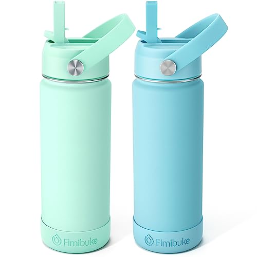 Fimibuke Kids Insulated Water Bottle, 18oz BPA FREE Kids Cup with Straw Double Wall Vacuum Tumbler 18/8 Stainless Steel Leak Proof Toddler Water Bottle for School Boys Girls (2 Pack,Underwater World)