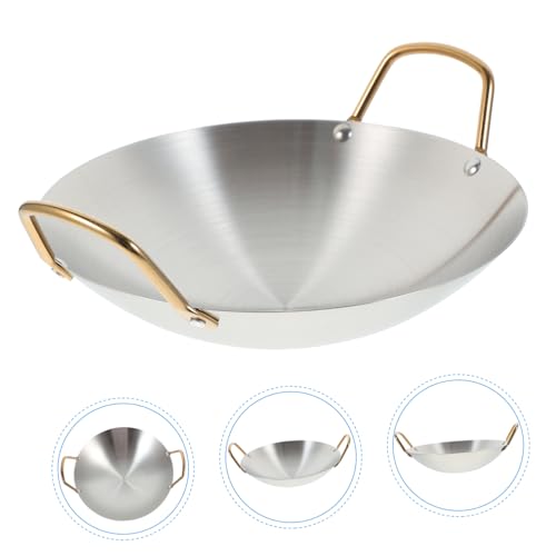 Wok pequeño de acero inoxidable con doble asa antiadherente miniatura 4