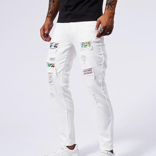 Mens Denim Pants Casual Stylish Work Tapered Distressed Ripped Jeans Vintage Slim Fit Stretch Jeans Pants Streetwear2