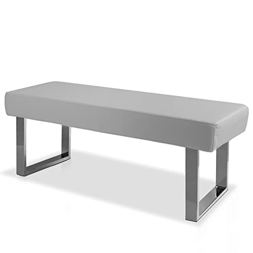 JIEXI Moderne Essbank für 2 Erwachsene, Glänzende Beinbank aus PU-Leder mit Polsterung für 4 Kinder, Minimalistischer Stuhl für Küche, Wohnzimmer und Flur (grau)