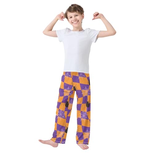 Spider Web Plaid Boys Long Pants Soft Trousers Elastic Waist Kids Lounge Bottoms with Pockets S-XL2