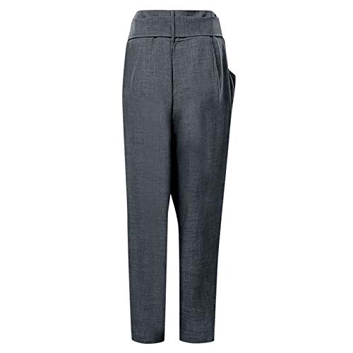 Women Pants High Waist with Tie One Side Large Pockets Solid Casual Comfort Loose Straight Leg Loose Fitting (Grey, L)4