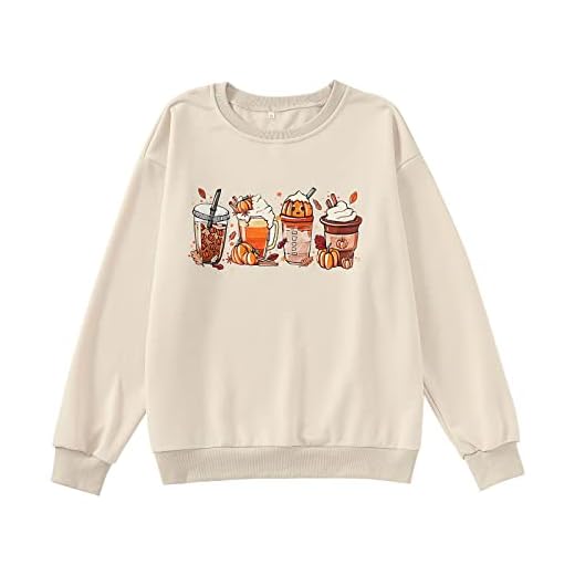 CM C&M WODRO Women Halloween Pumpkin Coffee Shirt Long Sleeves Cute Crewneck Sweatshirts Casual Pullover Top Fall Clothes (Beige, XX-Large)