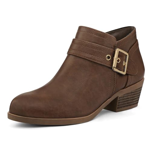 mysoft Women's Ankle Boots Low Chunky Stacked Heel Comfortable Round Toe booties with Side Zipper Shoes