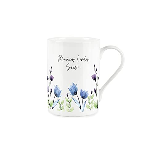 Purely Home Lovely Sister Flowers Mug - Blue Lilac Blooming Blooms - Bone China Style White Mug Coffee/Tea Present Gift