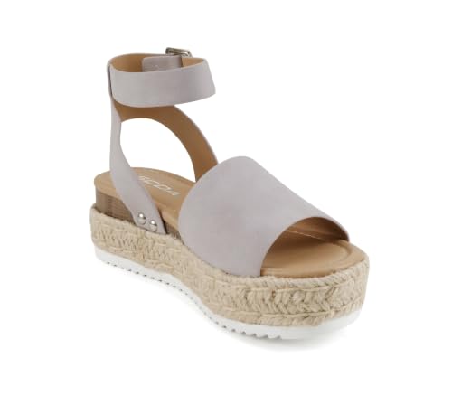 Image of Soda Topic Open Toe Buckle Ankle Strap Espadrilles Flatform Wedge Casual Sandal