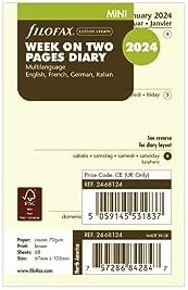 Agenda Filofax Mini 2024 - Semana Vista, Notas En 4 Idiomas, Papel Blanco, Tamaño 67x105 Mm