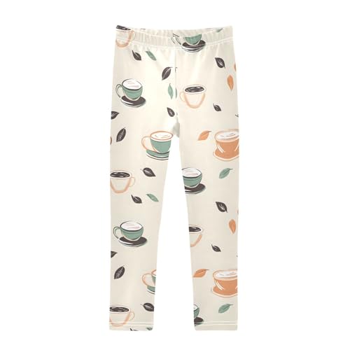 Abstract Coffee Cup Leaves Girls Leggings Soft Stretch Workout Yoga Dance Pants for Kids Casual Tights