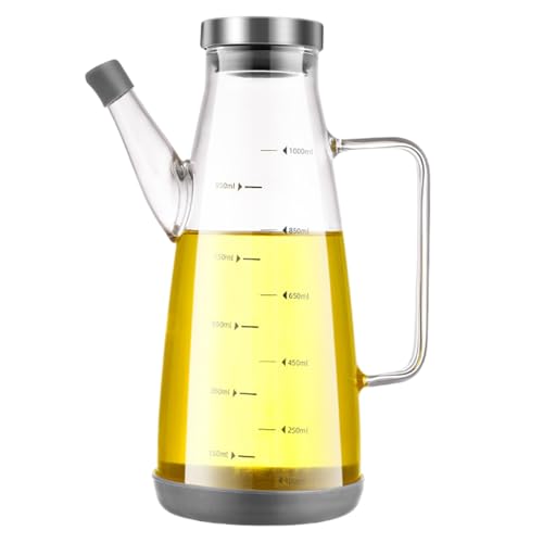 Hbbgdiy Botella de dispensador de Aceite 1000ml de Aceite de Oliva Transparente y Botella de de Soja con Mango, Escala, Tapa y Base de Corcho, para cocción de Cocina, Mesa de Comedor, Uso del hoga