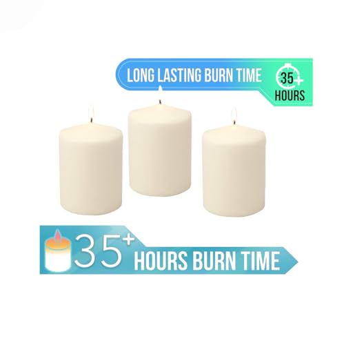 Image of Stonebriar Unscented Pillar Candles - 35 Hour Burn Time, Long-Lasting Wax Candles for Weddings, Holidays, Home Decor & Special Events, Pack of 3, Ivory, 3 inch x 4 inch