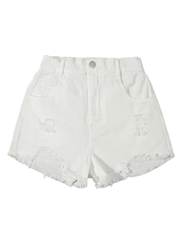 Image of Floerns Girl's Ripped Raw Hem Elastic Waist Straight Leg Denim Shorts with Pockets
