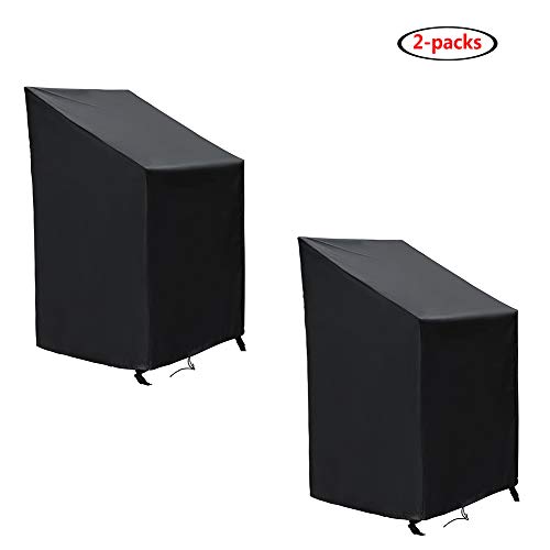 SIRUITON Housses Chaises Empilable de Jardin Imperméable Protection UV 420D Tissu Oxford - Noir 120x 65 x 65 / 80CM (2 Pack)