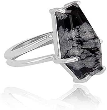 Sterling Silver Snowflake Obsidian Ring 17x10mm Coffin