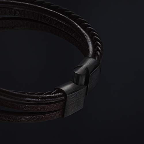 Serasar Leather Bracelet For Men - Male Bracelets Brown Cowhide Gift-Box Braided Bracelet Stainless Steel Jewelry Wrist-Band Cuff Wrap Rope Bangle Dad Man Boy Pulseras Para Hombres Cuero Regalo #TOP7