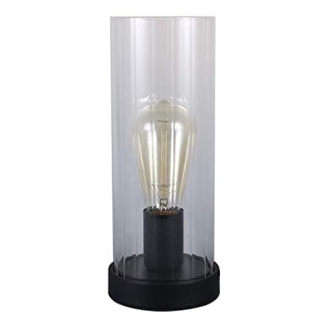 SUNWO Vintage Desk Lamp Table Lamp Black Round Base Glass Cylinder Shade LED Edison Bulb for Living room,Bedroom,Office(No Bulb) (Shade:3.5''x10'',Stripe) Cover