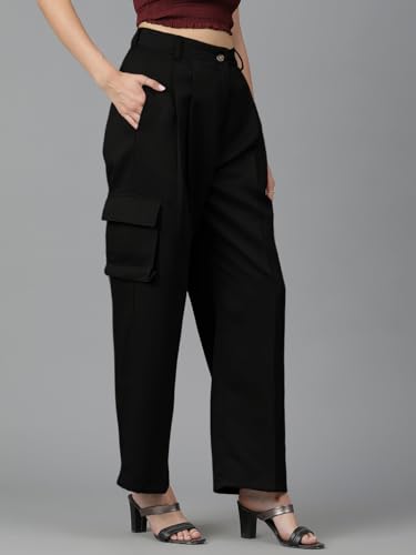 Image of KOTTY Women's High Rise Cotton Blend Relaxed Fit CargoTrousers