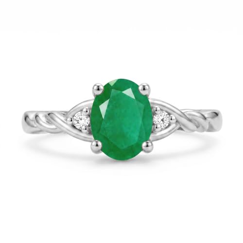 Image of Rylos Sterling Silver Classic Birthstone Ring - 7X5MM Oval Gemstone & Diamonds - Women's Jewelry, Sizes 5-10