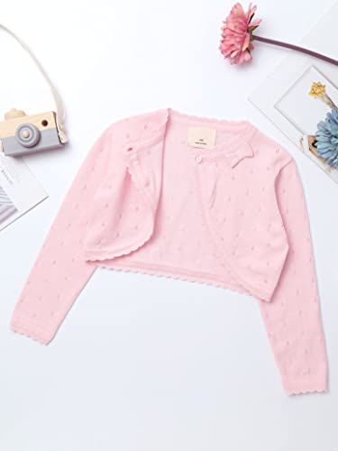 Kids Girls Long Sleeve Bolero Shrug Wedding Flower Girls Dress Cover Up Knitted Cardigan Pink 10 Years4