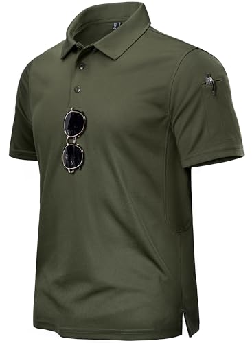 TACVASEN Golf Polo Shirts for Men Quick Dry Polo Tops Short Sleeve Casual Polo Tee Shirts Lightweight Golf T-Shirt Army Green,L