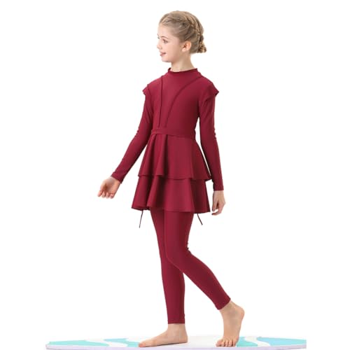 Image of ODIZLI Kids Girls' Rash Guard Sets Islamic Hijab Swimwear Muslim Modest Long Sleeves Shorts Pants Beachwear Hoodie Hat 2 PCS