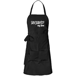 Ropa De Trabajo San Juan huuraa Delantal San Juan My Love Unisex Delantal de cocina Tamaño para todos los fans de San Juan Puerto Rico, idea de regalo para amigos y familiares, Negro , Talla única