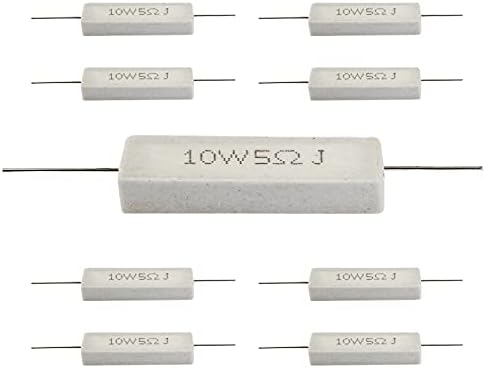 Qjaiune 10Pcs Cement Resistor 10W 5 Ohm Resistor, Ceramic Resistor Power Resistor, Precharge Horizontal Resistors Wirewound Resistor, Flame Resistance