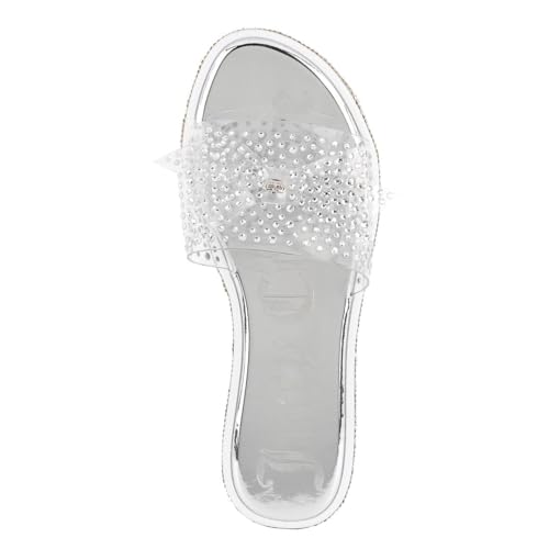 Image of Juicy Couture Women's Slide Sandals - Glitter Bling Open Toe Sparkle Flats - Dressy Summer Casual Footwear
